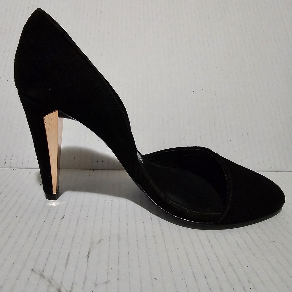 Rebecca Minkoff Black Suede D'Orsay Women's Pumps Gold Tone Heel Sz 8.5 Shoes - Picture 5 of 13